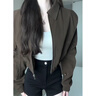 派吉鯊棕色外套女春秋季2025短款夾克上衣美拉德穿搭美式棒球服 棕色 S 80-90 曬單實(shí)拍圖