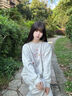 皓娥 美式復(fù)古慵懶風(fēng)加絨衛(wèi)衣女圓領(lǐng)無帽衛(wèi)衣加絨春秋ins寬松保暖上衣 加絨套頭白灰色【L】 曬單實(shí)拍圖