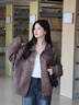 衣然呈品美拉德寬松PU皮外套女春秋新款美式潮流cleanfit寬松休閑上衣女 棕色 M 【建議90-110斤】 曬單實拍圖