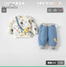 歡喜小熊寶寶衣服嬰兒冬款棉服上衣長褲兩件套冬季外出夾棉套裝 曬單實拍圖