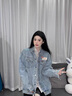QGF美式復古牛仔外套女春秋季開衫寬松長袖上衣小眾chic翻領休閑夾克 淺藍色 M 曬單實拍圖