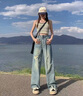 憶思減2025年春夏季闊腿牛仔褲女寬松破洞高腰顯瘦小個(gè)子直筒褲拖地褲子 復(fù)古藍(lán)長(zhǎng)褲 S 曬單實(shí)拍圖