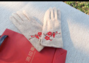 上海故事羊毛手套女士秋冬季加絨保暖國風刺繡護腕騎行手套新年禮物 紅梅 曬單實拍圖