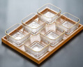 格娜斯（CRISTALGLASS） 調(diào)味碟家用蘸料碟火鍋醬料醬油醋碟小吃菜碟玻璃小碟子盤子骨碟 金邊錘紋碗6個(gè)+六格竹盤 曬單實(shí)拍圖