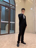 花花公子商務(wù)男士西服套裝男修身職業(yè)裝正裝上班工作西裝結(jié)婚新郎禮服外套 黑色一?？蹎渭鞣?胸針 XL (125斤-140斤) 曬單實(shí)拍圖