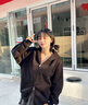 ICH MODE外套女美式灰色衛(wèi)衣開衫春秋新款寬松連帽拉鏈慵懶上衣長(zhǎng)袖運(yùn)動(dòng)裝 黑色 L 曬單實(shí)拍圖