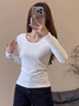 LDBEU領(lǐng)正肩長(cháng)袖打底衫女新款秋冬季基礎款修身顯瘦純色內搭T恤上衣潮 白色 L 曬單實(shí)拍圖