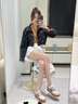 百田森紅色德訓鞋女款厚底鞋女2025新款春休閑鞋子女小個(gè)子顯高 米灰色/黑色 37 (235mm) 曬單實(shí)拍圖