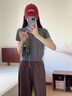 范思藍恩范思藍恩美式復(fù)古Polo領(lǐng)針織衫長袖女春2025新款通勤百搭上衣1363 花灰色-短袖 M 曬單實拍圖
