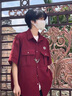 凱瑞姆科羅美式高級(jí)感華夫格短袖襯衫男夏季古著學(xué)院風(fēng)設(shè)計(jì)感小眾開衫襯衣 紅色 L 曬單實(shí)拍圖