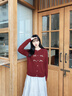 香影紅色蝴蝶結毛衣女2025秋季新款本命年針織衫韓系穿搭上衣開(kāi)衫 紅色 S 曬單實(shí)拍圖