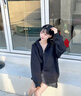 ICH MODE外套女美式灰色衛(wèi)衣開衫春秋新款寬松連帽拉鏈慵懶上衣長(zhǎng)袖運(yùn)動(dòng)裝 黑色 L 曬單實(shí)拍圖