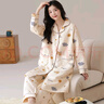 婧麒待產(chǎn)裙 月子服春秋純棉孕婦睡衣裙產(chǎn)后哺乳喂奶外穿產(chǎn)檢服帶胸墊 杏花煙雨【裙褲2件套】秋冬款 XL 曬單實(shí)拍圖
