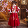 女童漢服連衣裙冬款拜年服中國風(fēng)新款古裝過年冬季兒童新年服唐裝 2057酒紅色套裝 130 碼身高115-125體重40-47斤 曬單實(shí)拍圖