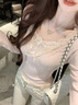 LDBE粉色純欲風(fēng)蕾絲打底衫女內(nèi)搭春秋2025新款修身設(shè)計感長袖t恤上衣 粉色 M 曬單實拍圖