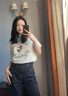 ELAND【索羅娜涼感】衣戀T恤女胸口玫瑰花圓領短袖2025夏季新款 象牙白/白色(39)Ivory S /160 曬單實拍圖