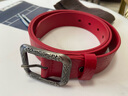 TOUCENGP皮帶女真皮頭層純牛皮針扣休閑牛仔百搭寬褲帶壓花腰帶個(gè)性復古 紅色-寬3.3cm 105cm 體重115-125 /褲碼31-32 曬單實(shí)拍圖