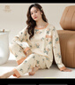 莫代爾睡衣女士春秋季長(cháng)袖長(cháng)褲舒適優(yōu)質(zhì)棉杏色花卉可外穿寬松家居服套裝 曬單實(shí)拍圖