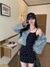 DAVEY MODE小個子吊帶碎花連衣裙子女夏季2025新款茶歇法式海邊度假氣質(zhì)長裙 短款黑色碎花連衣裙 M 曬單實(shí)拍圖