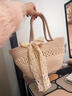 星昔韓國ins手工編織手提小包包女2025新款田園風(fēng)編織包菜籃子手提包 米白色【蕾絲帶】 曬單實(shí)拍圖