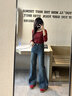 QTQP不貼腿微喇褲女秋冬季加絨2025新款小個(gè)子彈力高腰顯瘦喇叭牛仔褲 復古藍 常規 九分版#158cm以下 27 曬單實(shí)拍圖