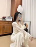 TAOROUSI法式氣質(zhì)V領(lǐng)蕾絲長(zhǎng)袖連衣裙女春秋季新款女裝韓系感魚尾裙子 米白 S 曬單實(shí)拍圖