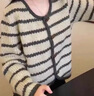 DAVEY MODE歐貨復古條紋針織外套女秋冬及慵懶風(fēng)牛角扣v領(lǐng)寬松短款毛衣開(kāi)衫 條紋開(kāi)衫【zt】 S 建議95斤以?xún)?曬單實(shí)拍圖