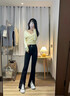 相伊戀人微喇叭牛仔褲女2025年春夏季新款休閑褲小個(gè)子高腰顯瘦開叉拖地褲 黑色 28 【106-115斤】 曬單實(shí)拍圖