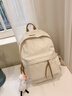 viney大容量書(shū)包休閑雙肩包女初中高中生大學(xué)生輕便背包潮牌通勤電腦包 米白+鴨子掛件 高顏值可愛(ài)減負戶(hù)外出游旅行包 曬單實(shí)拍圖