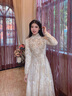 北杳定親衣服女春夏訂婚衣服新中式敬酒服新娘旗袍小眾輕奢結婚連衣裙 香檳色-長(cháng)袖)長(cháng)款 L 曬單實(shí)拍圖