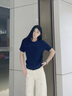 TOMMY HILFIGER春夏女裝優(yōu)雅通勤純色修身圓領(lǐng)內搭麻花肌理短袖針織衫 藏青色C1G M 曬單實(shí)拍圖