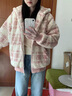 雅黛絲薇加厚小香風(fēng)羊羔毛絨外套女2025秋冬新款寬松韓系格子棉衣棉服大衣 粉紅色【夾棉】 M （建議95-108斤） 曬單實(shí)拍圖
