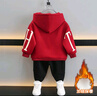 歐遙男童加絨套裝新款寶寶衣服秋冬兒童衛衣韓版中小童保暖連帽兩件套 酒紅色小熊套裝（加絨） 130 碼 建議5-6歲 體重40-50斤 曬單實(shí)拍圖