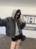 俞兆林復(fù)古連帽短款外套女秋裝寬松休閑棒球服上衣潮ins 深灰色棒球外套 M 【建議90-105斤】 曬單實(shí)拍圖