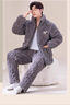 莫代爾新款男士秋冬季三層夾棉睡衣珊瑚絨加絨加厚法蘭絨家居服冬天套裝 灰色M6609拉鏈款 千人購買 XL 【120-140斤】三層加厚 曬單實(shí)拍圖
