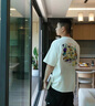 NEW OR MODE美式麂皮絨重磅短袖T恤男夏季新款寬松百搭潮牌印花情侶半截袖ins 白色 XL 曬單實(shí)拍圖
