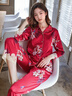 BESNOS意大利品牌重磅真絲睡衣女士春秋季長袖桑蠶絲綢家居服套裝可外穿 紅百合 M /160 曬單實拍圖