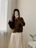 玖姿·安娜蔻優(yōu)雅小香風知性羊毛圓領(lǐng)寬松開衫針織衫女2025春季新款 墨綠 S 曬單實拍圖