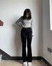 沐霓 黑色微喇牛仔褲 闊腿休閑春夏褲女士高腰顯瘦修身小個(gè)子復(fù)古百搭 高腰微喇牛仔褲【黑色90-110斤】 曬單實(shí)拍圖