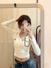 LDBEV領(lǐng)長(zhǎng)袖t恤女2025新款春季內(nèi)搭打底衫設(shè)計(jì)感甜辣風(fēng)短款打底上衣潮 杏色 S 曬單實(shí)拍圖