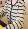 DAVEY MODE歐貨復古條紋針織外套女秋冬及慵懶風(fēng)牛角扣v領(lǐng)寬松短款毛衣開(kāi)衫 條紋開(kāi)衫【zt】 S 建議95斤以?xún)?曬單實(shí)拍圖