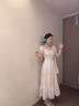 TAOROUSI法式蕾絲泡泡袖連衣裙女夏季新款女裝甜美收腰顯瘦氣質(zhì)A字長裙子 米色 S 曬單實拍圖