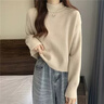Jret秋冬半高領寬松毛衣女2024新款韓版短款針織衫高級內搭打底衫上衣 杏色 M 建議95-110斤 曬單實拍圖