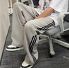 冰絲條紋褲子男夏季薄款潮流美式復(fù)古寬松三條杠直筒闊腿休閑褲 黑色X47 XL 曬單實(shí)拍圖