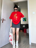 一寸相思紅色純棉t恤女半袖2025蛇年本命年衣服新年爆款中國紅時(shí)尚女裝ins 新年紅-中國飛蛇 S(75-85斤) 曬單實(shí)拍圖