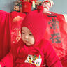 湯尼倍兒嬰兒帽子秋冬季毛線帽保暖包頭帽紅色新年針織帽寶寶護(hù)耳帽 紅色 44cm【適合頭圍44-50cm】 曬單實(shí)拍圖