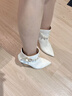 Lily Wei【瓊花】法式溫柔風珍珠高跟鞋2025新款尖頭短靴大碼情人節(jié)禮物 米白色單里【跟高10m】 35 曬單實拍圖