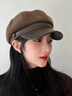卿卿語絲 QININYUSI日系復古皮檐拼接毛呢八角帽子女韓版網(wǎng)紅秋冬氣質(zhì)百搭畫家貝雷帽 咖啡色 M 曬單實拍圖