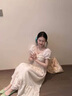 TAOROUSI法式蕾絲泡泡袖連衣裙女夏季新款女裝甜美收腰顯瘦氣質(zhì)A字長裙子 米色 S 曬單實拍圖