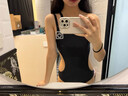 JIOESC泳衣女款2024年新款爆款顯瘦泡溫泉黑色連體比基尼性感純欲高級感 黑色M碼80-100斤 曬單實(shí)拍圖